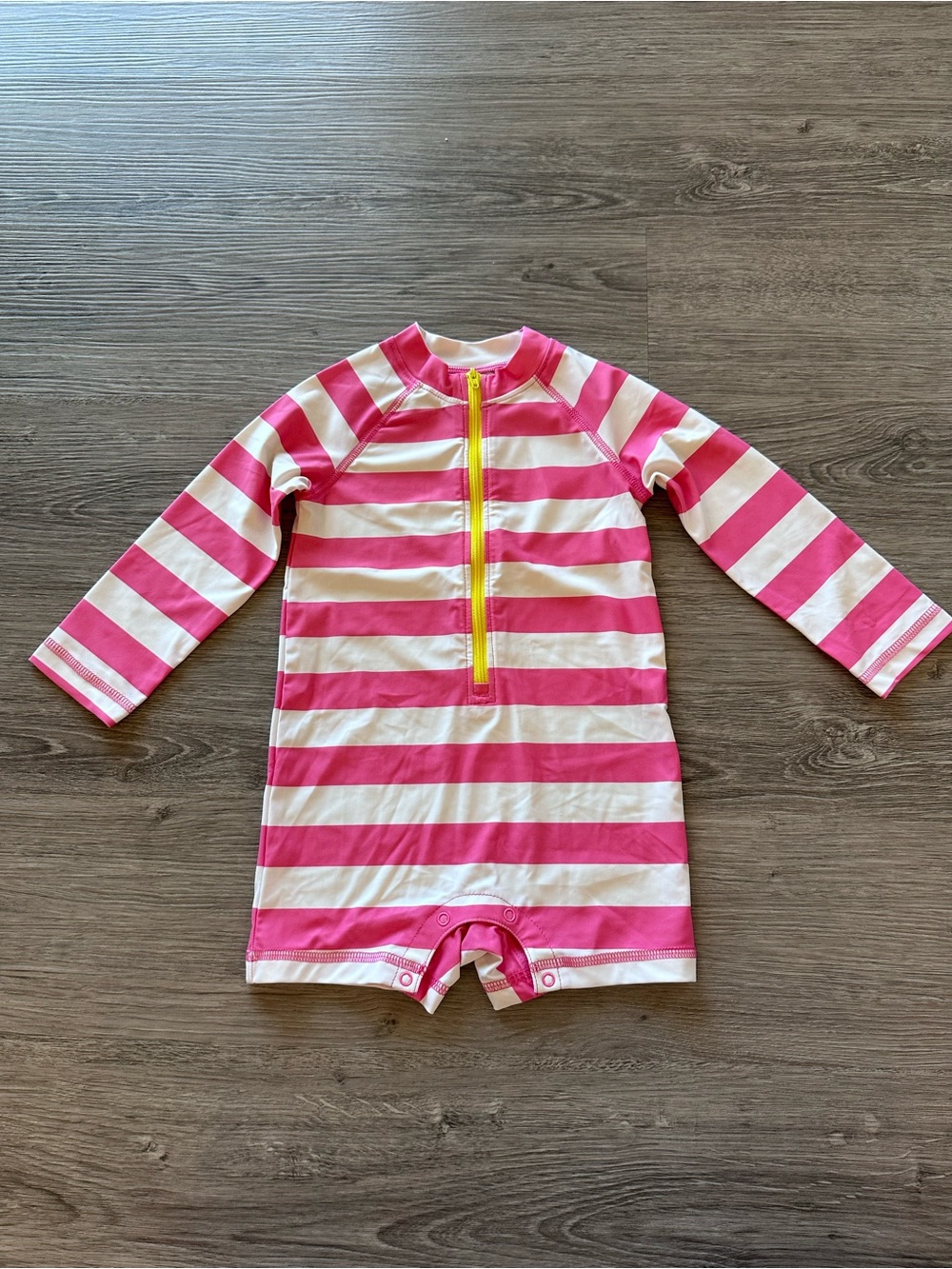 Primary Toddler Long Sleeve Pink & White Striped Rashguard Swimsuit - 18-24 Mon